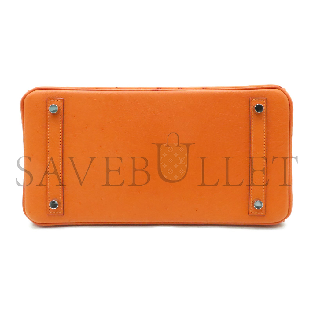H**mes master birkin 25 ostrich leather orange silver buckle h041944ck73 (25*20*13cm)